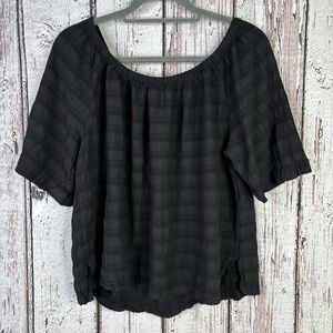 LOFT Women’s Large Textured Off the Shoulder Black Top Short Sleeve Cropped Hem